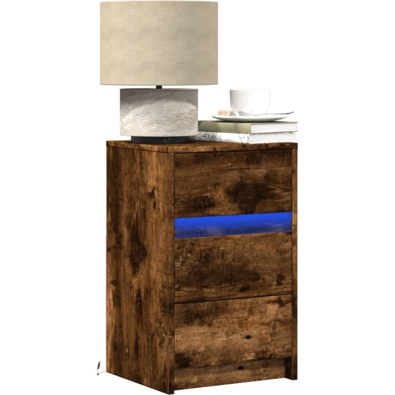 Sengebord med LED RGB - røget egetræ