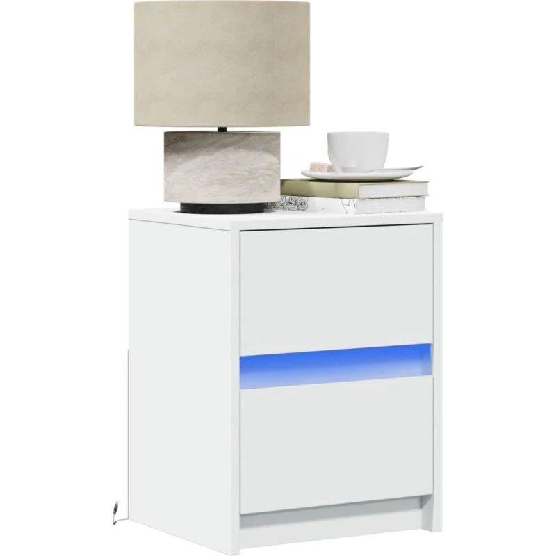 Sengeborde 2 stk. med RGB LED i hvidt konstrueret træ