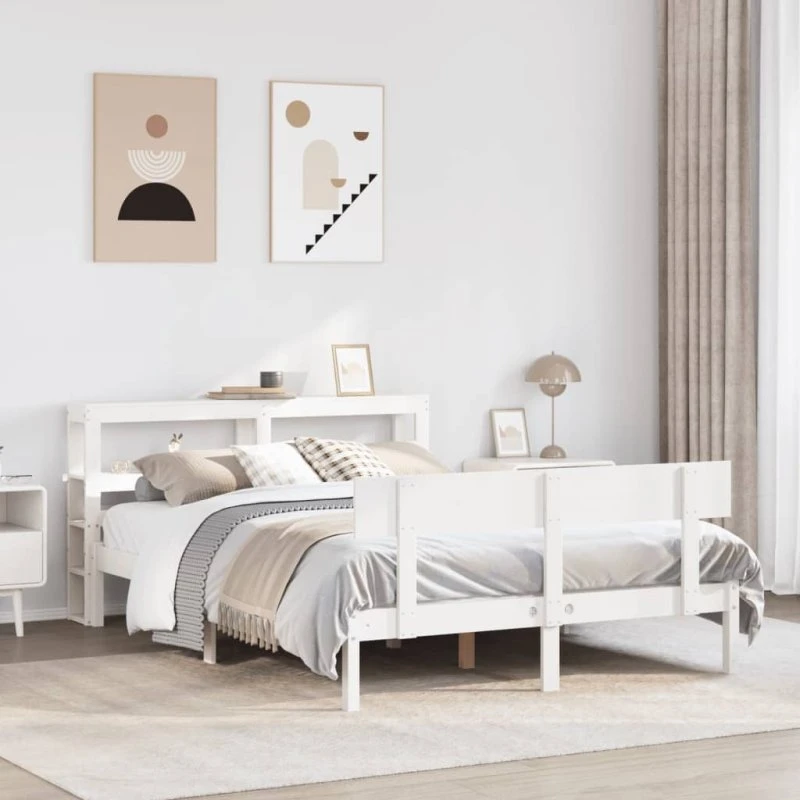 Sengeramme 120x190 cm i massivt fyrretræ, hvid