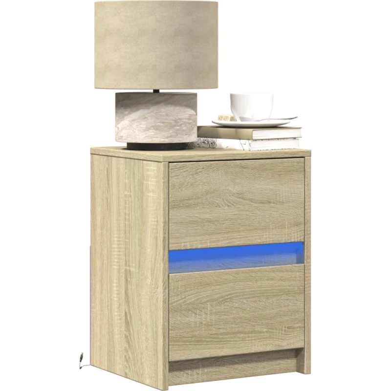 Sengebord med LED-lys i sonoma-eg (konstrueret træ)