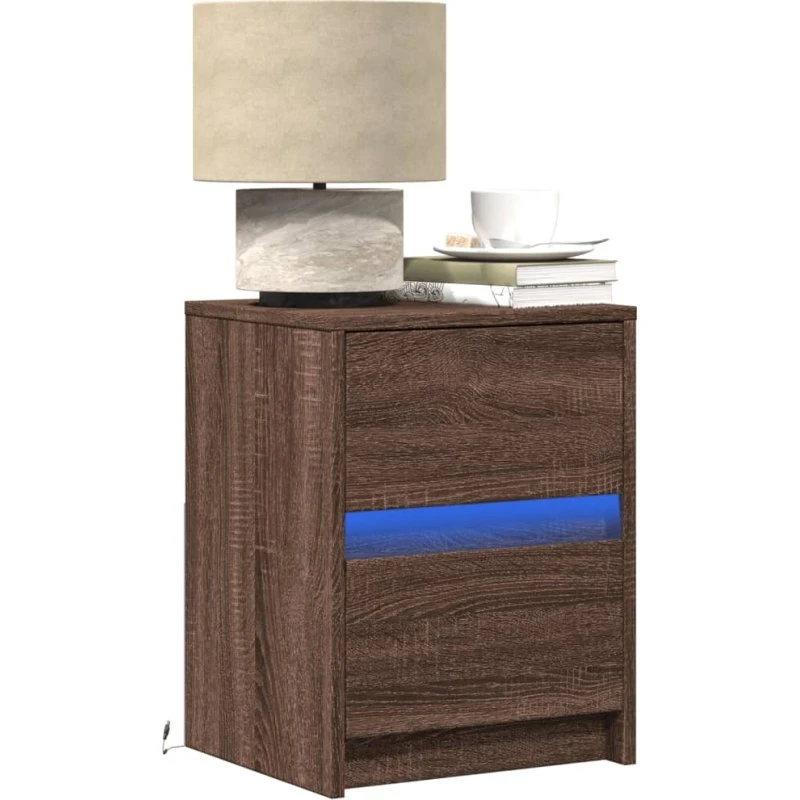 Sengeborde 2 stk. med RGB-LED i brun egetræsfarve