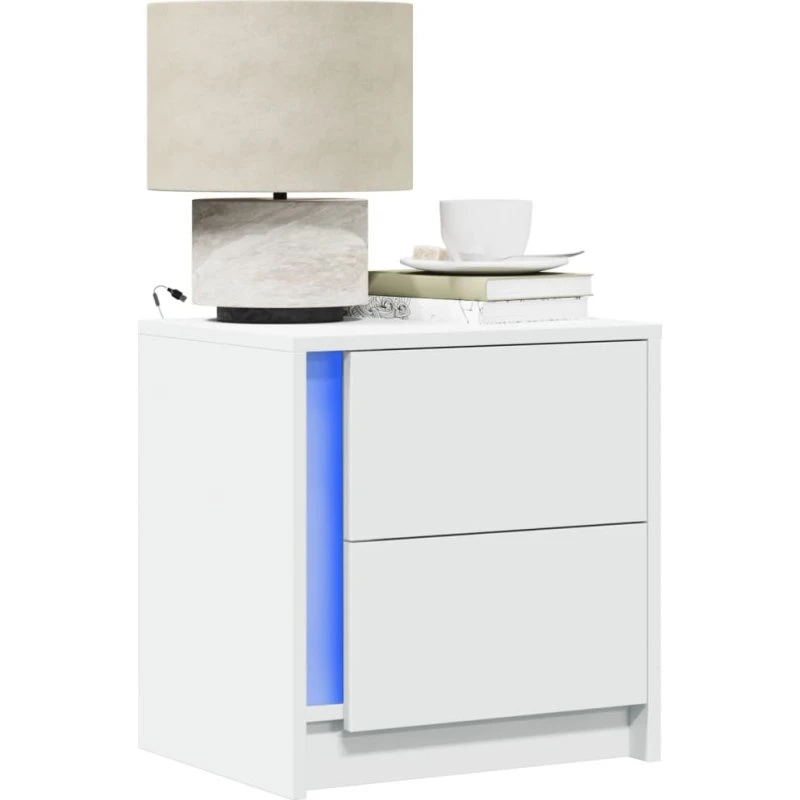 Sengeborde 2 stk. med RGB LED, hvidt konstrueret træ