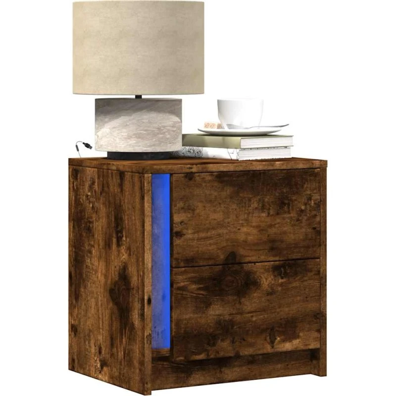 Sengeborde 2 stk. med RGB-LED i røget egetræ