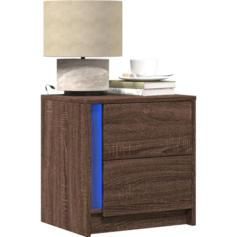 Sengeborde 2 stk. med RGB LED - konstrueret træ, egetræsfarve