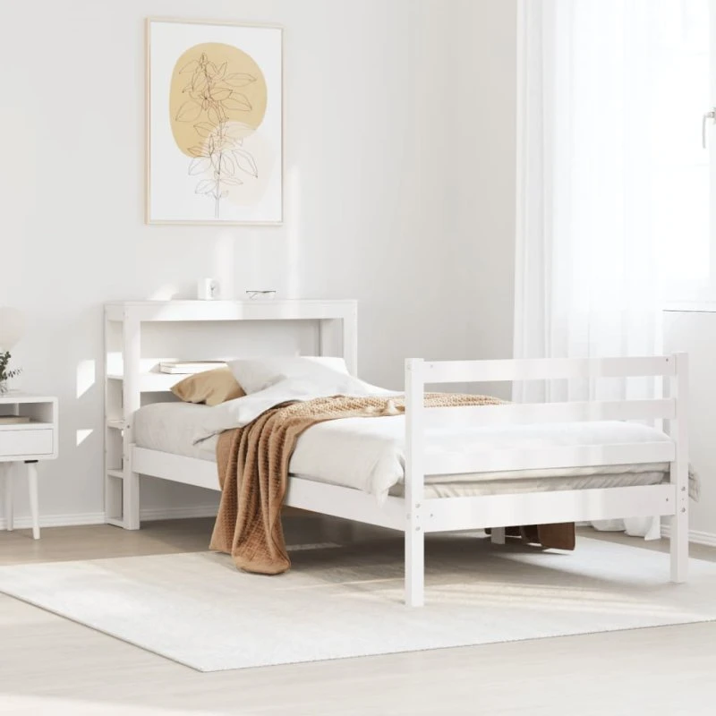 Sengeramme 75x190 cm i massivt fyrretræ hvid