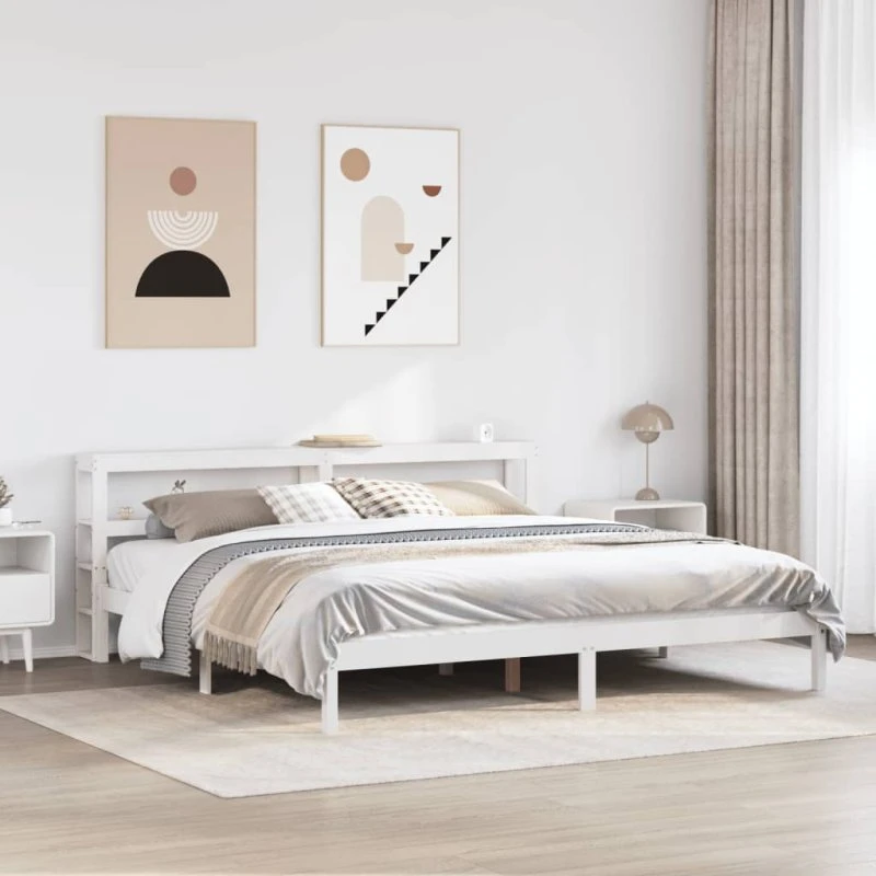 Sengeramme 200x200 cm i massivt fyrretræ - hvid