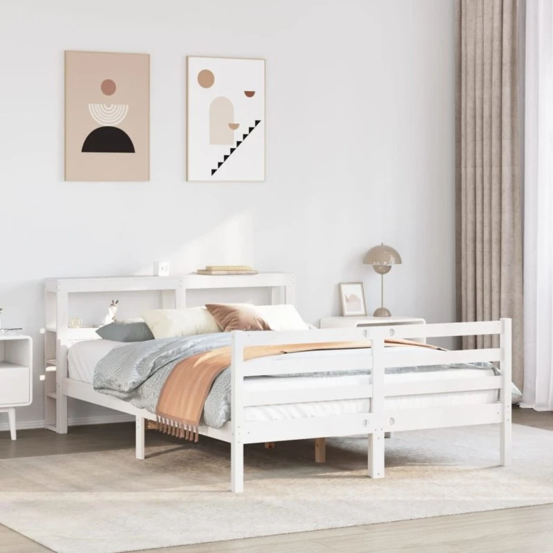 Sengeramme i massivt fyrretræ med sengegavl 135x190 cm - Hvid