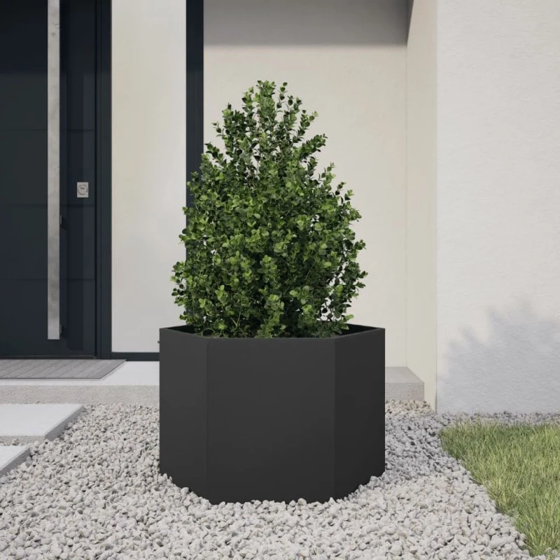 Sekskantet plantekasse i stål 69x60x45 cm – sort