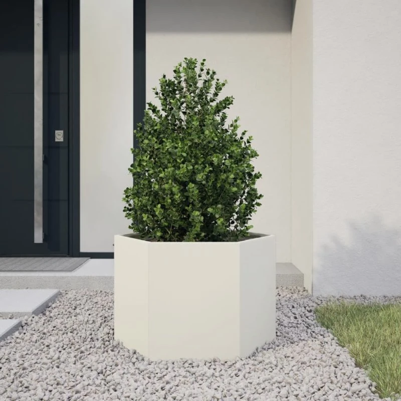 Sekskantet plantekasse i stål 69×60×45 cm – hvid
