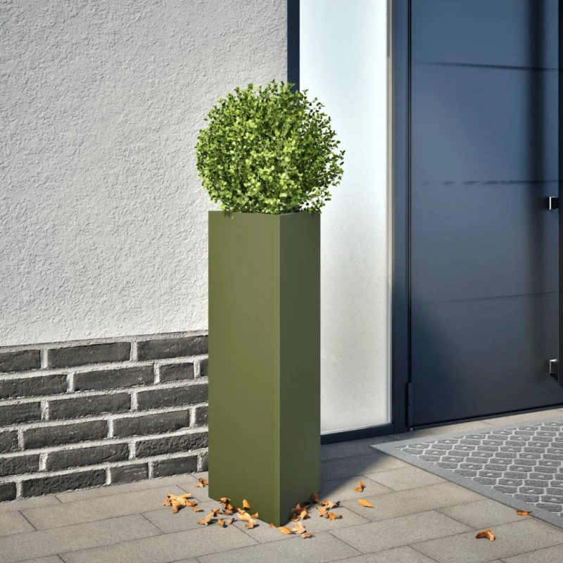 Trekantet plantekrukke i stål 30x26x75 cm – olivengrøn