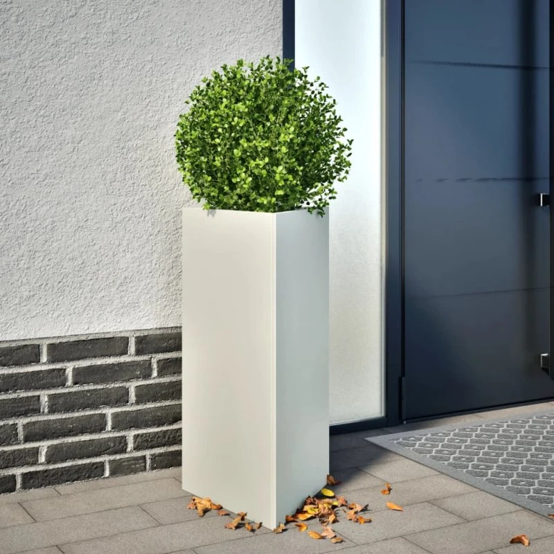 Plantekasser 2 stk. trekantet stål 40x34,5x70 cm hvid