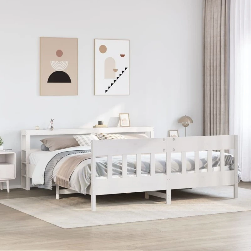 Sengeramme 200x200 cm i massivt fyrretræ - hvid