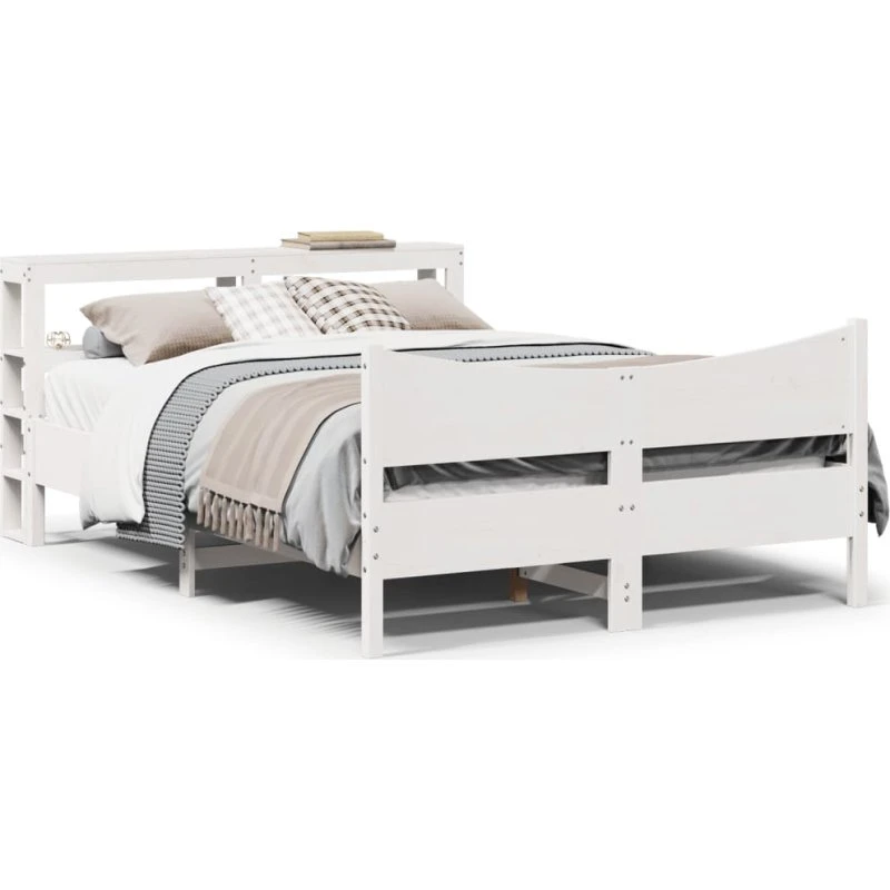 Sengeramme 140x200 i massivt fyrretræ med sengegavl, hvid