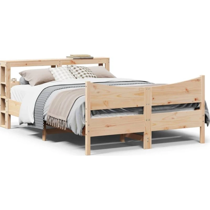 Sengeramme 120x200 cm i massivt fyrretræ med sengegavl, hvid