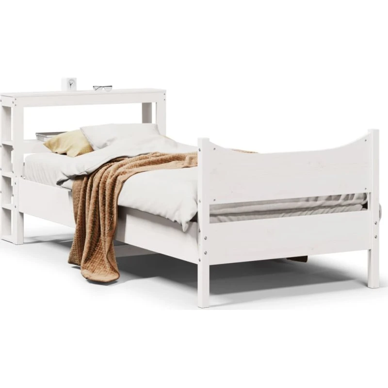 Sengeramme 90x200 med sengegavl i massivt fyrretræ, hvid