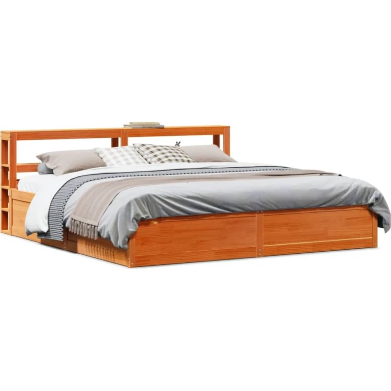 Sengeramme med sengegavl 200x200 cm i massivt fyrretræ