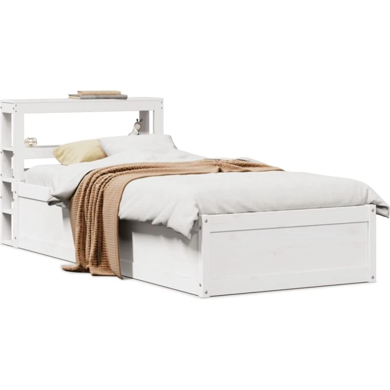 Sengeramme 90x200 cm i massivt fyrretræ med sengegavl, hvid