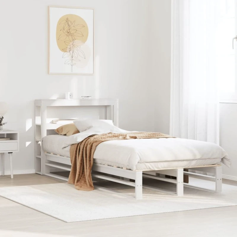 Sengeramme 75x190 cm i massivt fyrretræ - hvid