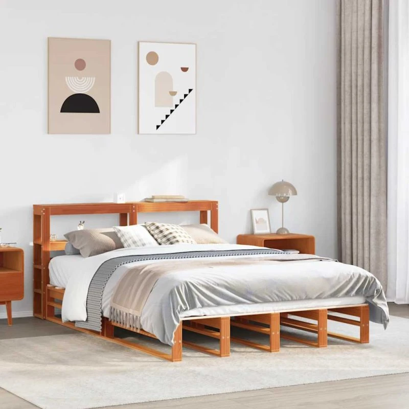 Sengeramme 140x190 cm i massivt fyrretræ, gyldenbrun