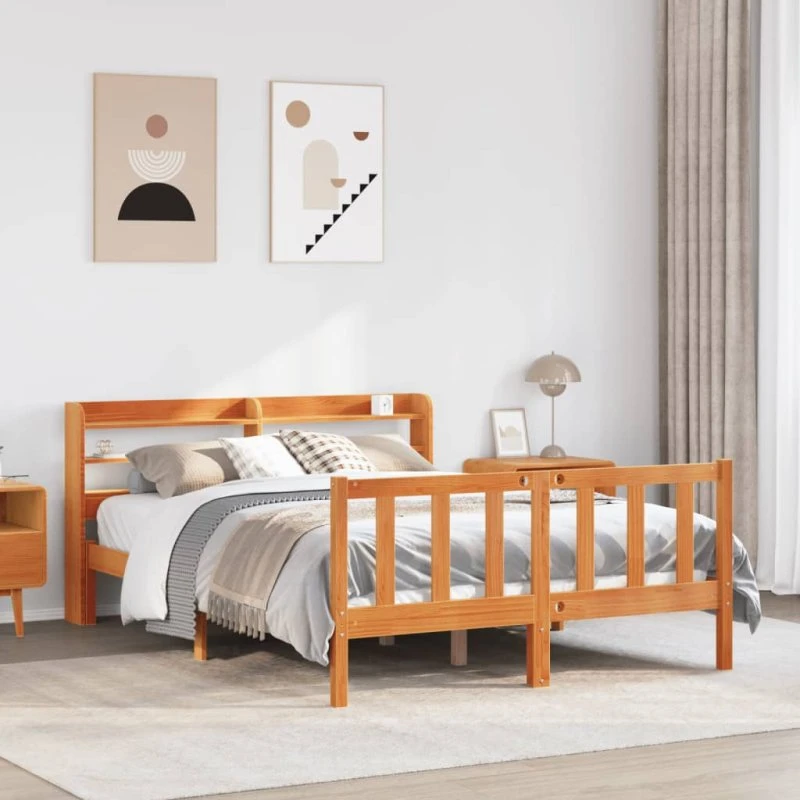 Sengeramme 160x200 cm i massivt fyrretræ med sengegavl