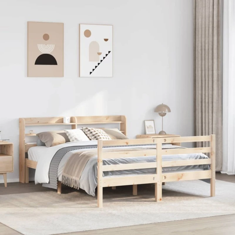 Sengeramme med sengegavl 135x190 cm i massivt fyrretræ, hvid