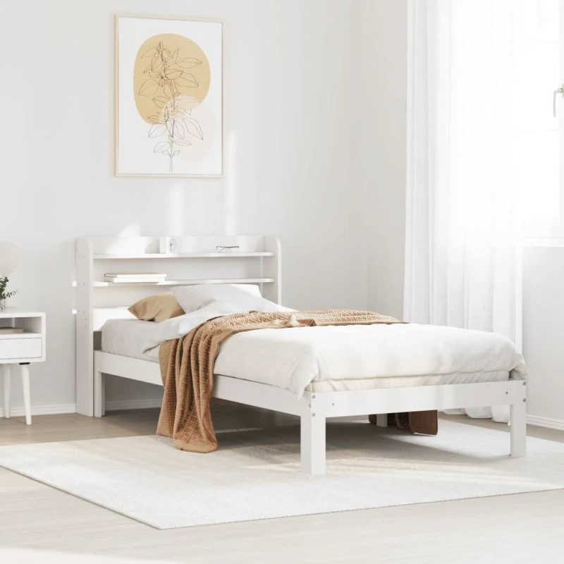 Sengeramme med sengegavl 75x190 cm, massivt fyrretræ hvid