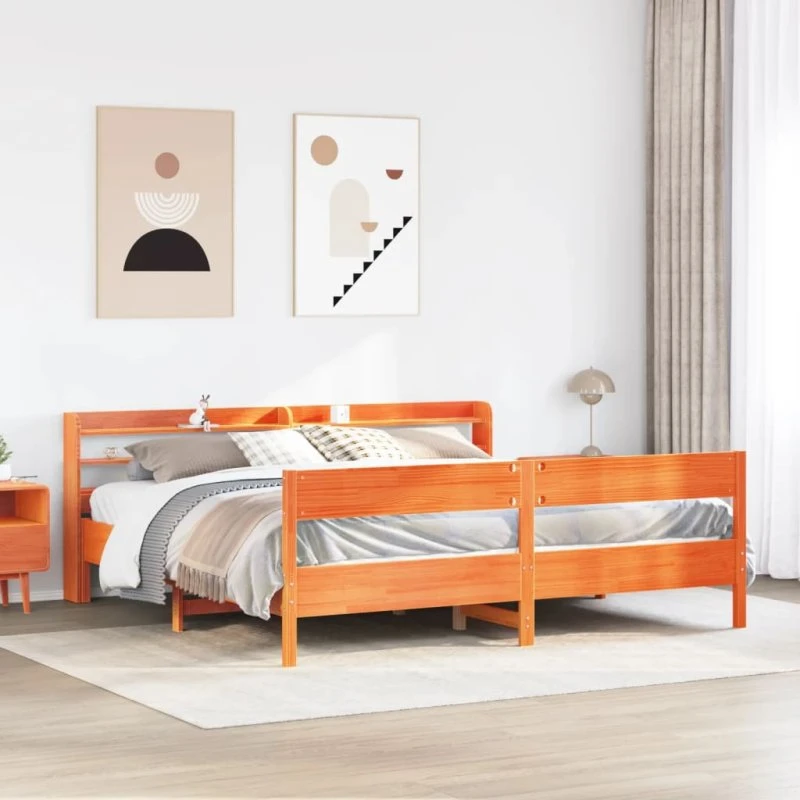 Sengeramme 180x200 i massivt fyrretræ – gyldenbrun