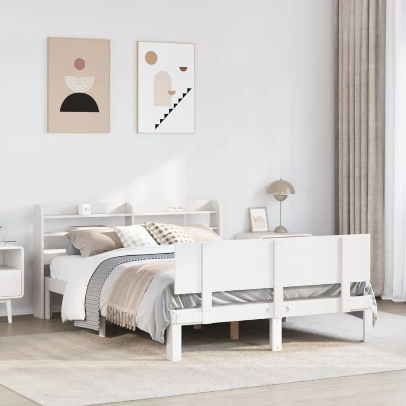Sengeramme 120x190 cm massivt fyrretræ med sengegavl, hvid