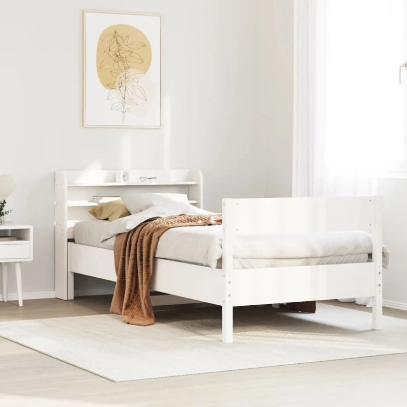 Sengeramme 75x190 cm i massivt fyrretræ – hvid