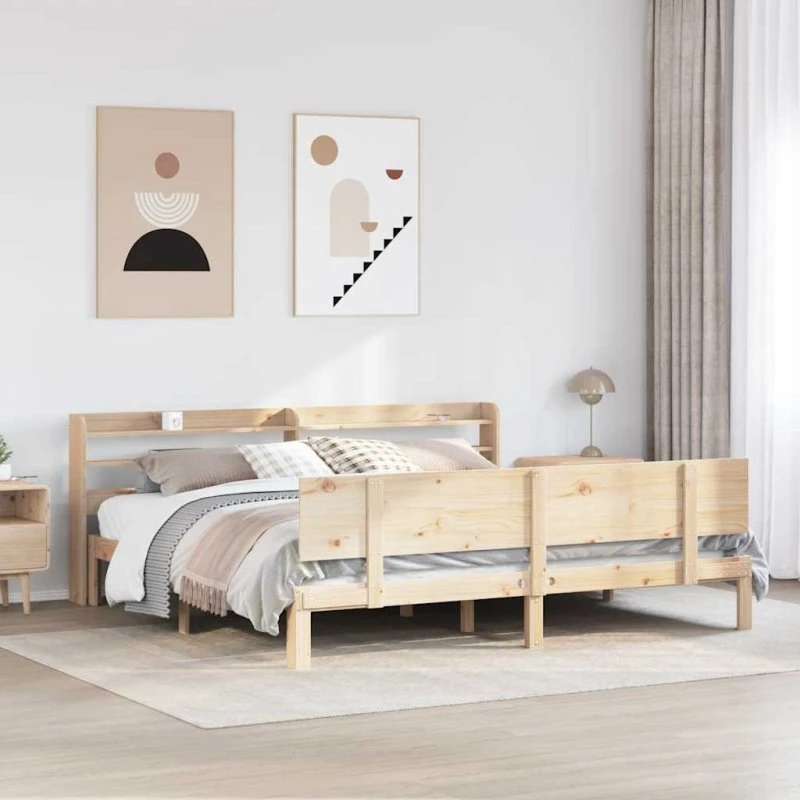 Sengeramme 180x200 cm i massivt fyrretræ med sengegavl