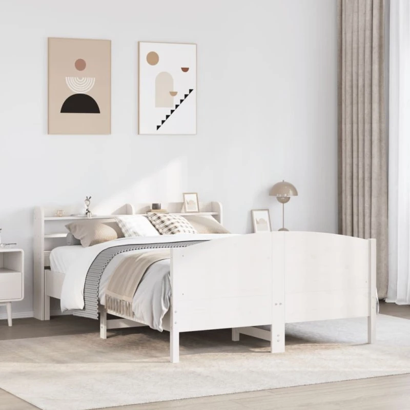 Sengeramme 135x190 cm i massivt fyrretræ - hvid