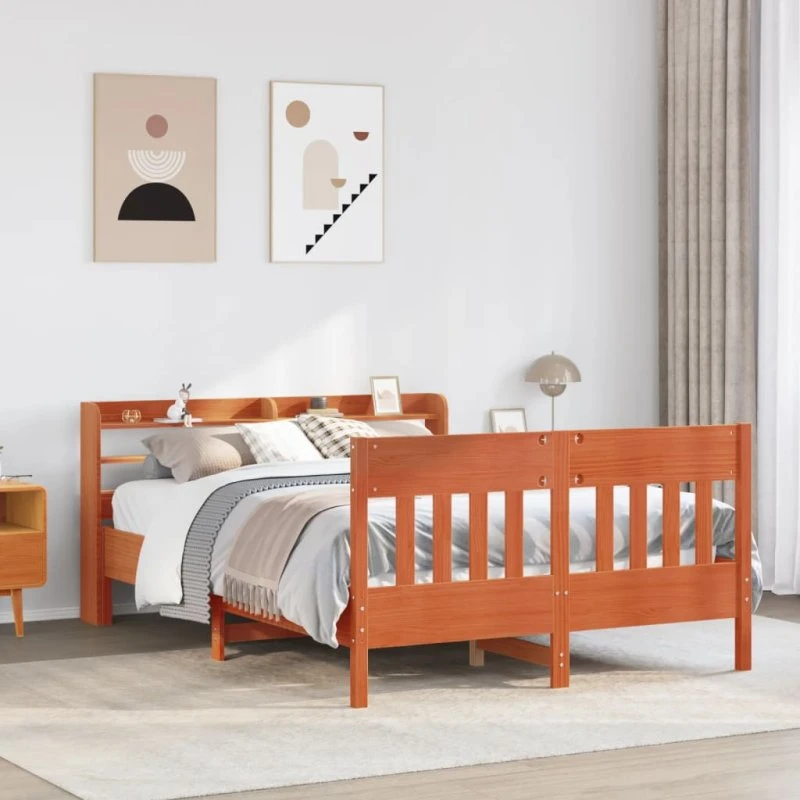 Sengeramme i massivt fyrretræ 140x190 cm – gyldenbrun