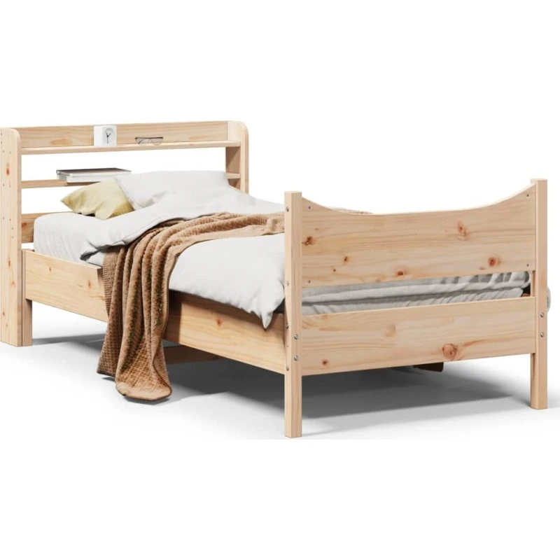 Sengeramme 90x200 cm i massivt fyrretræ med sengegavl