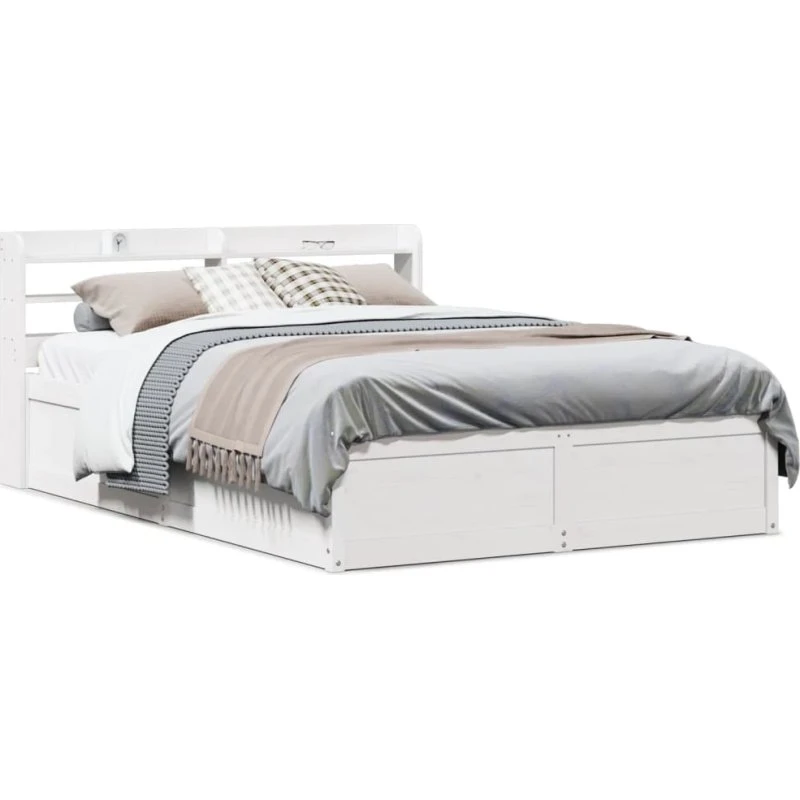Sengeramme m. sengegavl 120x190 cm – massivt fyrretræ, hvid