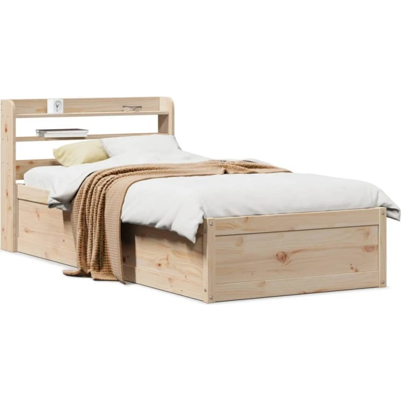 Sengeramme 90x190 cm i massivt fyrretræ med hylder