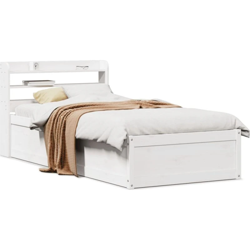 Hvid sengeramme 90x190 cm i massivt fyrretræ med sengegavl