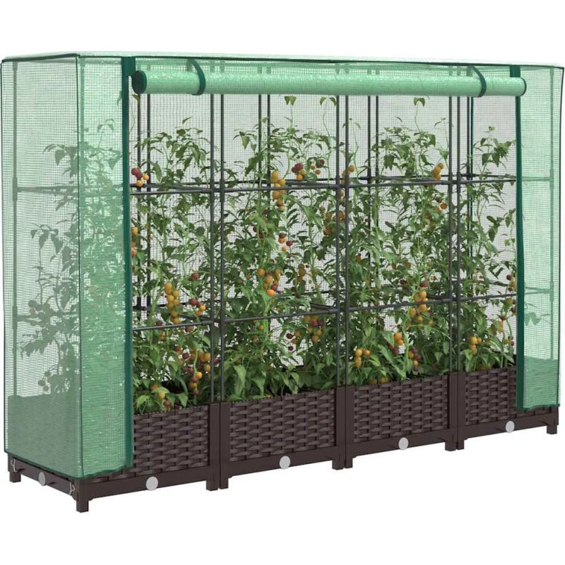 Højbed med drivhusovertræk 160x40x123 cm rattan-look