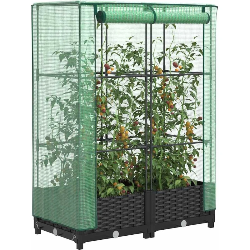 Højbed med drivhusovertræk 80x40x123 cm – rattan-look
