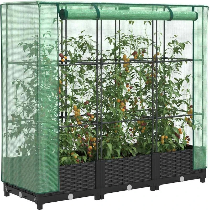 Højbed med drivhusovertræk rattan-look 120x40x123 cm