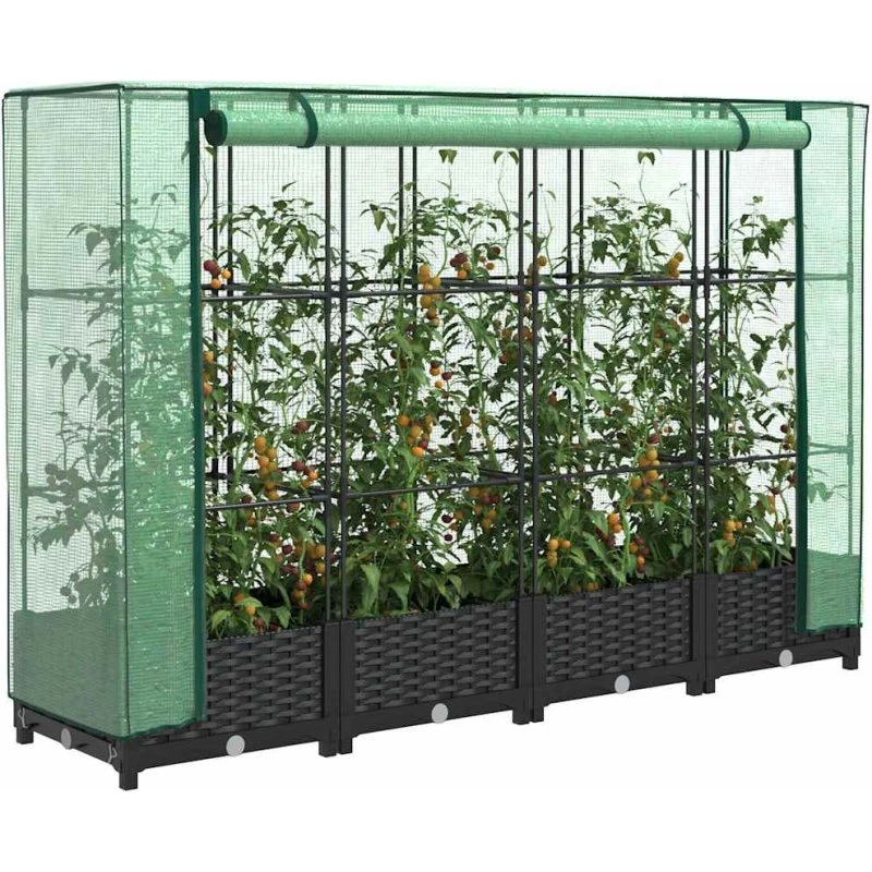 Højbed med drivhusovertræk rattan-look 160x40x123 cm