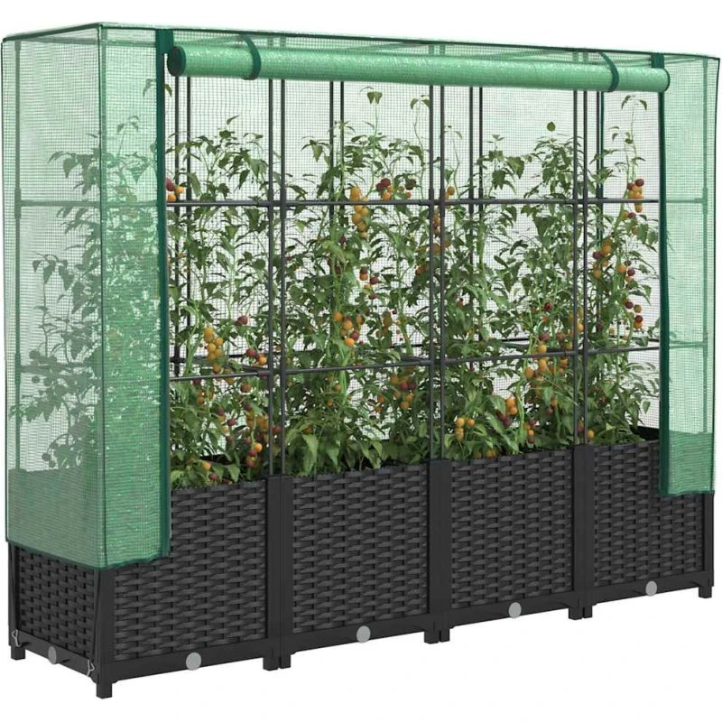 Højbed med drivhusovertræk rattan-look 160x40x138 cm