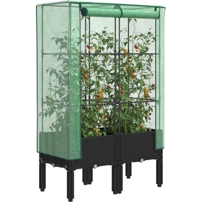 Højbed med drivhusovertræk 80x40x140 cm – rattan-look