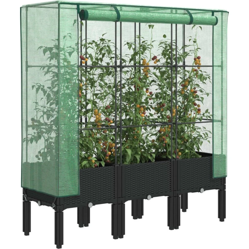 Højbed med drivhusovertræk 120x40x140 cm - rattan-look