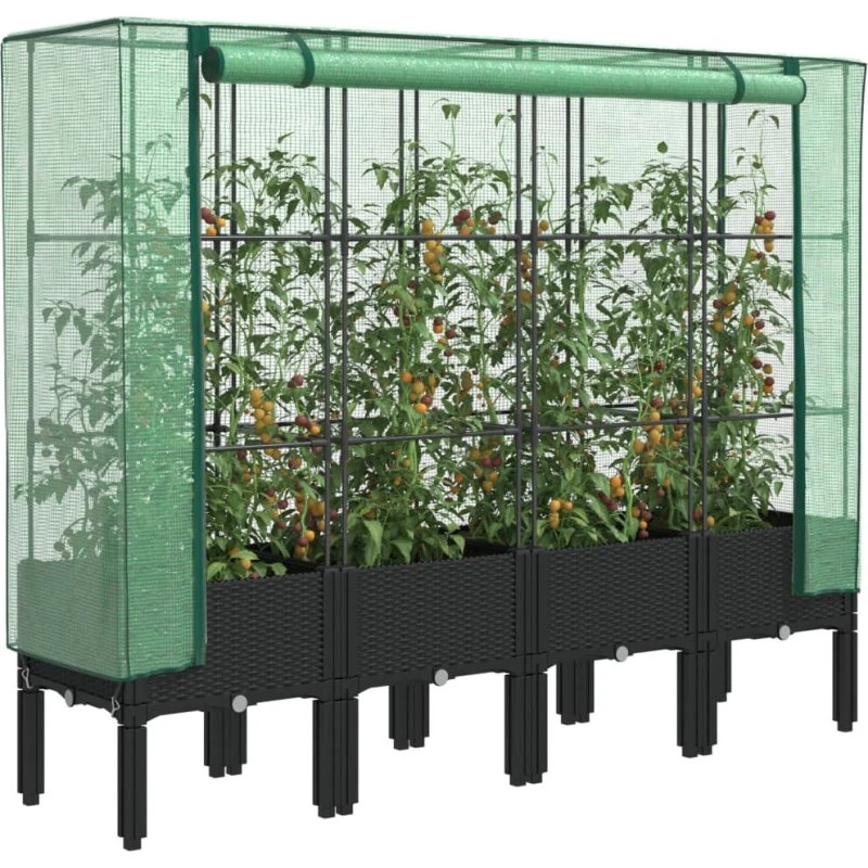 Højbed med drivhusovertræk 160x40x140 cm - rattan-look