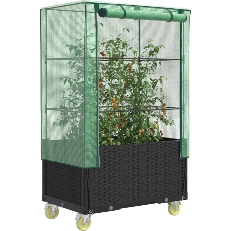 Højbed m. overtræk & hjul 80x50x182 cm, rattan-look