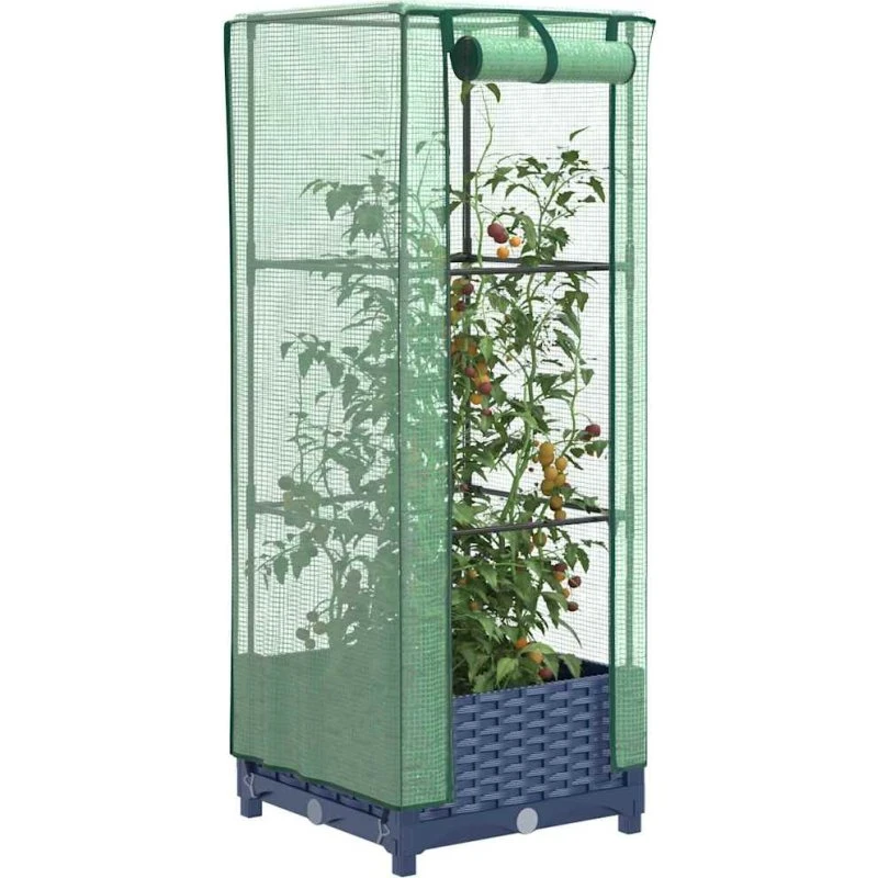 Højbed med drivhusovertræk 40x40x123 cm – rattan-look