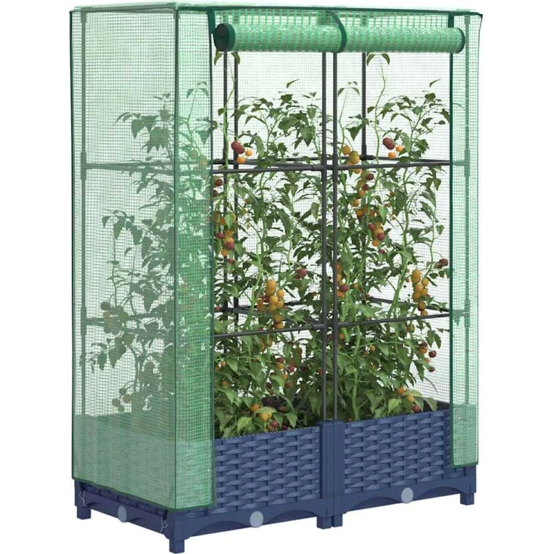 Højbed med drivhusovertræk 80x40x123 cm – rattan-look