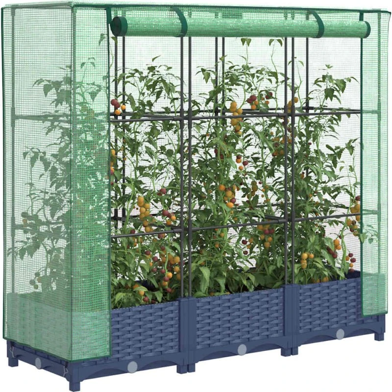 Højbed m. drivhusovertræk rattan-look 120x40x123 cm