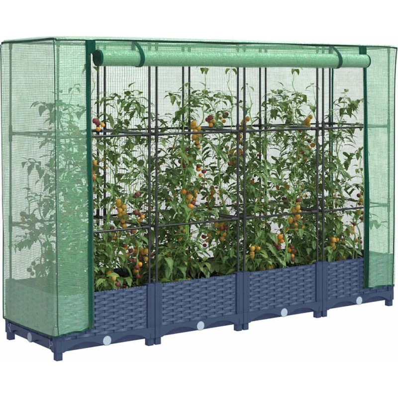 Højbed med drivhusovertræk rattan-look 160x40x123 cm