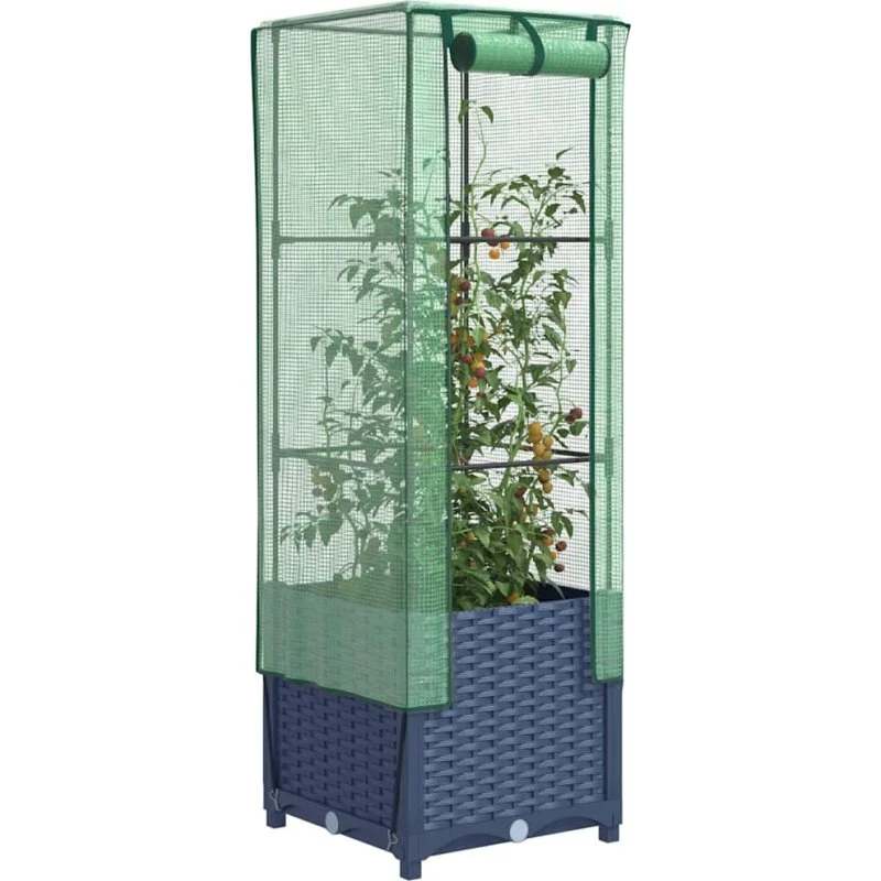 Højbed med drivhusovertræk 40x40x139 cm – rattan-look